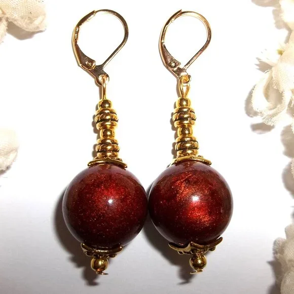 Orange and Gold Earrings Handmade Set Drop Dangle Fashion Accessory Woman D372 - Picture 1 of 5